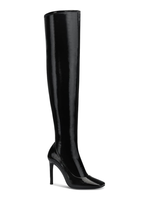 Womens Black Flexible Sole Cushioned Keenah Square Toe Stiletto Zip-Up Dress Boots Shoes 8 M