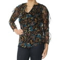 thumbnail image 1 of INC Womens Black Floral Long Sleeve V Neck Top XS, 1 of 2