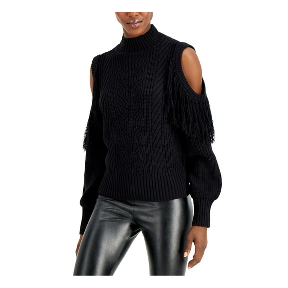 INC Womens Black Fringed Cut Out Long Sleeve Turtle Neck Sweater Size: XL