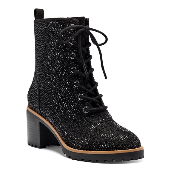 INC Womens Black Glitter Cushioned Samira Round Toe Block Heel Lace-Up Booties 6 M
