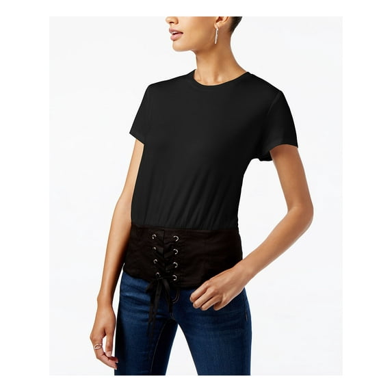 INC Womens Black Jewel Neck Short Sleeve Casual Top L