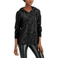 thumbnail image 1 of INC Womens Black Knit Sequined Slitted Ribbed Hooded Long Sleeve Collarless Sweater Petites PS, 1 of 1