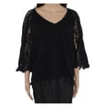 thumbnail image 1 of INC Womens Black Lace Bell Sleeve V Neck Top S, 1 of 2
