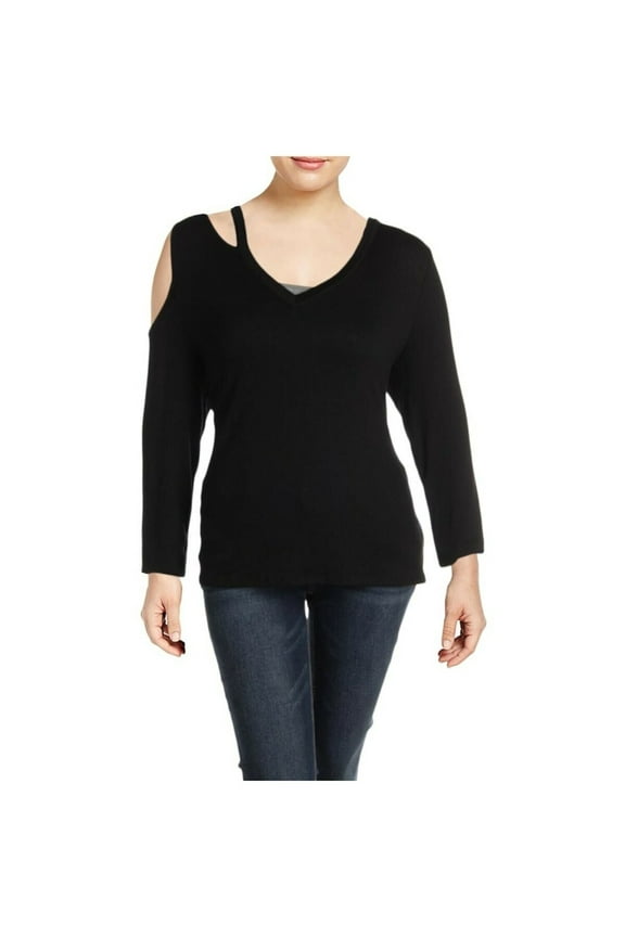 Womens Black Long Sleeve V Neck Top Size: S