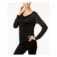 thumbnail image 1 of INC Womens Black Metallic Long Sleeve Scoop Neck Faux Wrap Top L, 1 of 3