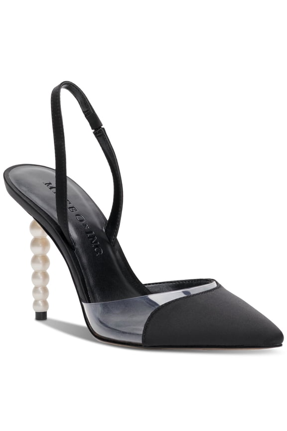 Womens Black Mixed Media Goring Padded Antoinette Pointed Toe Slip On Dress Slingback 7.5 M