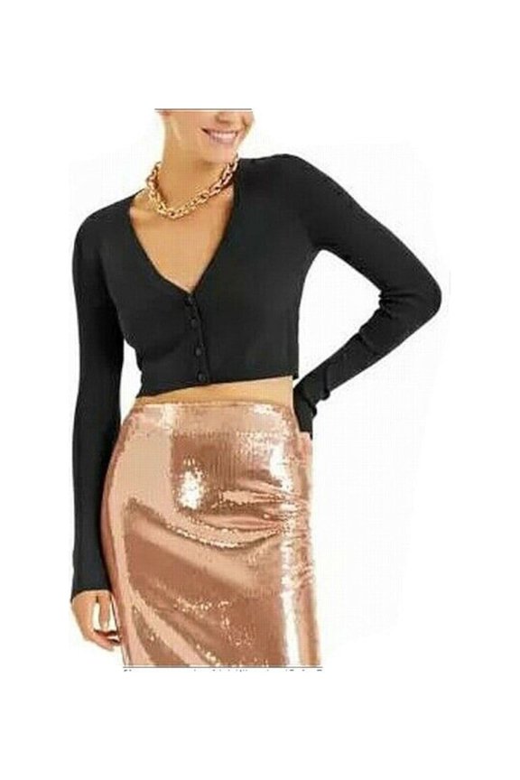 Womens Black Open Cardigan Crop Top Sweater Juniors M