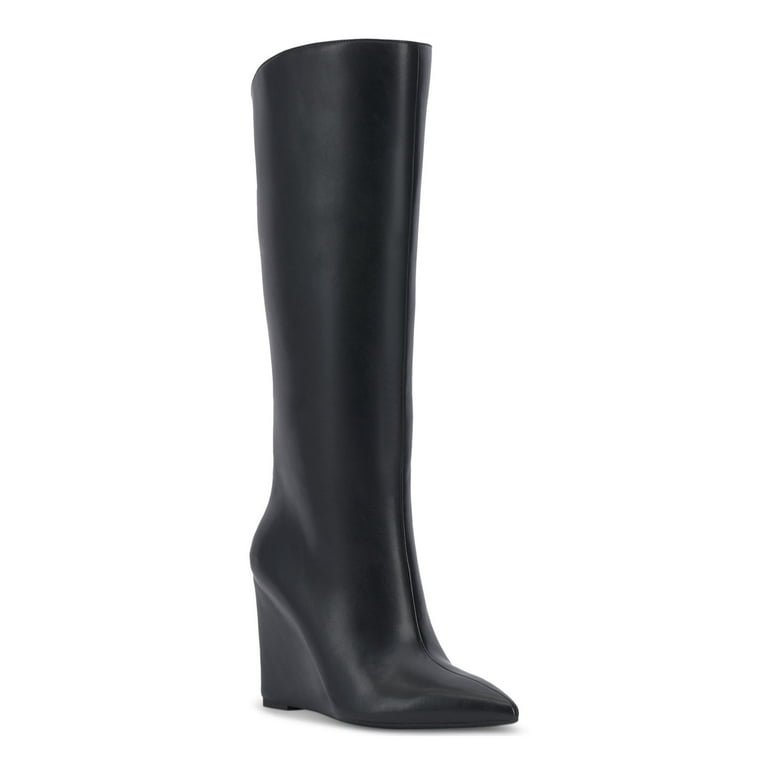INC Womens Black Padded Goring Appile Pointed Toe Wedge Zip Up Dress Boots 6.5 M Walmart