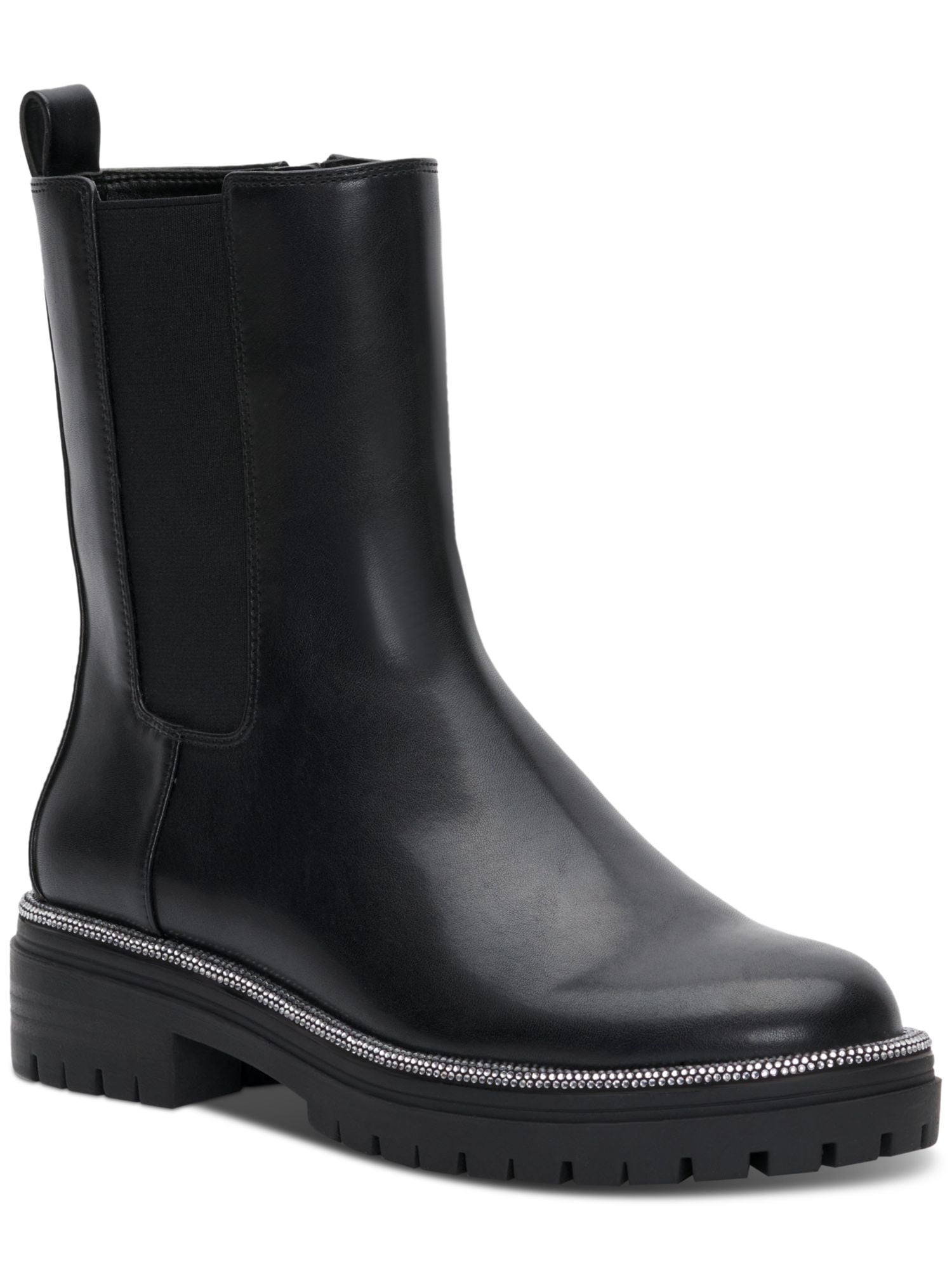BY FAR Womens Black Padded Vlada Almond Toe Block Heel Zip-Up Leather Booties main image 1