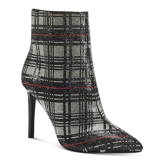 INC Womens Black Plaid Rhinestone Comfort Reisa Pointed Toe Stiletto Zip-Up Dress Booties 5.5 M