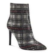 INC Womens Black Plaid Rhinestone Comfort Reisa Pointed Toe Stiletto Zip-Up Dress Booties 5.5 M