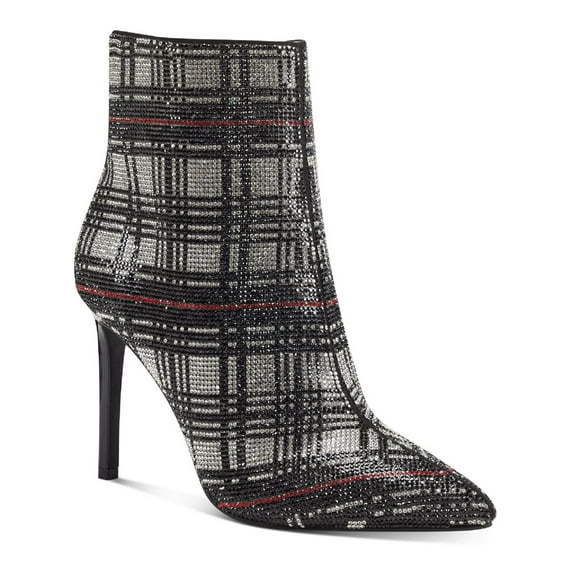 INC Womens Black Plaid Rhinestone Comfort Reisa Pointed Toe Stiletto Zip-Up Dress Booties 5.5 M