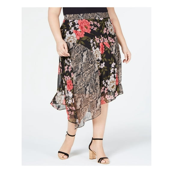 INC Womens Black Printed Tea-Length Pleated Skirt 18W