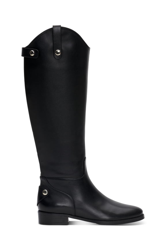 Womens Black Pull Tabs Goring Snap Details Asymmetrical Cushioned Aleah Round Toe Stacked Heel Zip-Up Leather Riding Boot 6.5 M