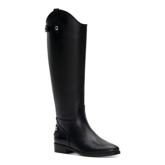 INC Womens Black Pull Tabs Goring Snap Details Asymmetrical Cushioned Aleah Round Toe Stacked Heel Zip-Up Leather Riding Boot 8 M