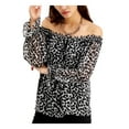 thumbnail image 1 of INC Womens Black Ruffled Printed Off Shoulder Top XS, 1 of 2