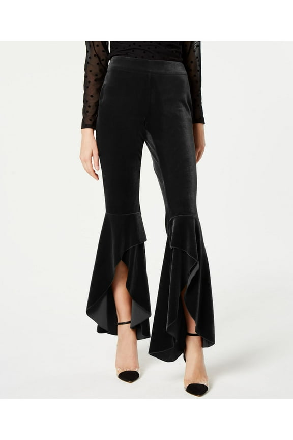 Womens Black Ruffled Velvet Casual Pants 16