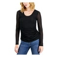 thumbnail image 1 of INC Womens Black Sheer Long Sleeve Scoop Neck Top XS, 1 of 1