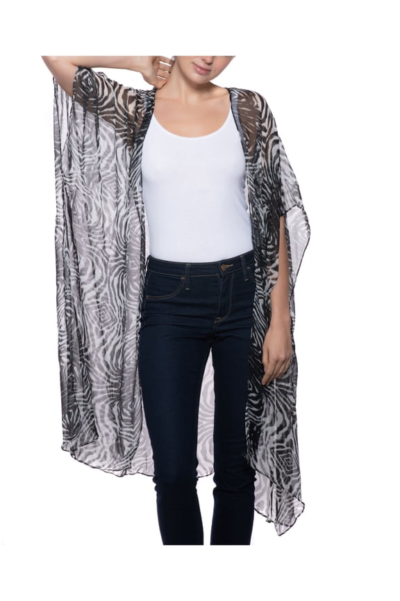 Womens Black Sheer No Closures Topper Elbow Sleeve Open Front Top ONE SIZE