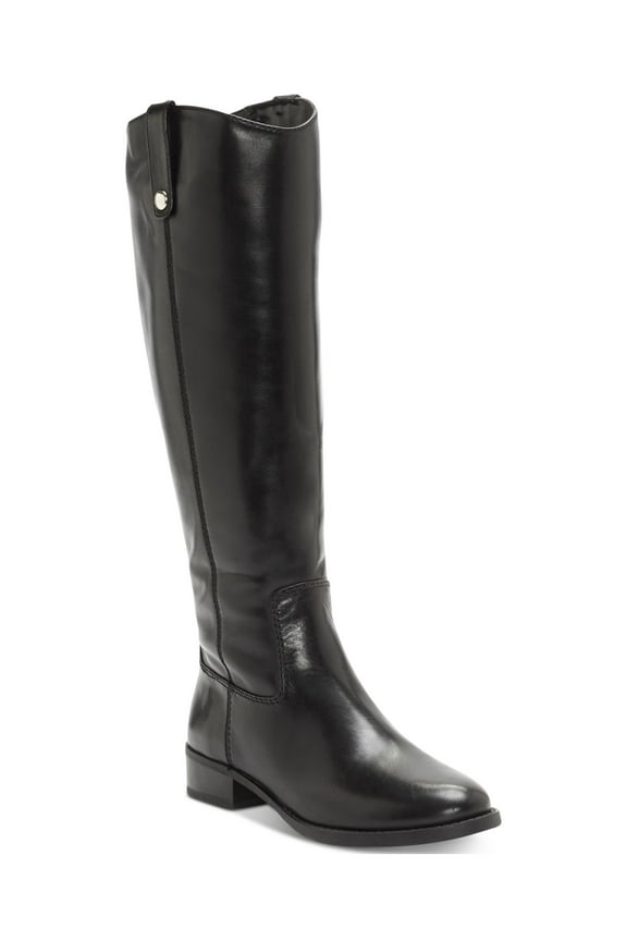 Womens Black Side Pull Tabs Stretch Gore Studded Cushioned Fawne Round Toe Block Heel Zip-Up Leather Riding Boot 8 M