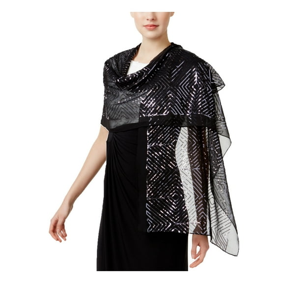 INC Womens Black Silver Sequined Wrap Evening Scarf