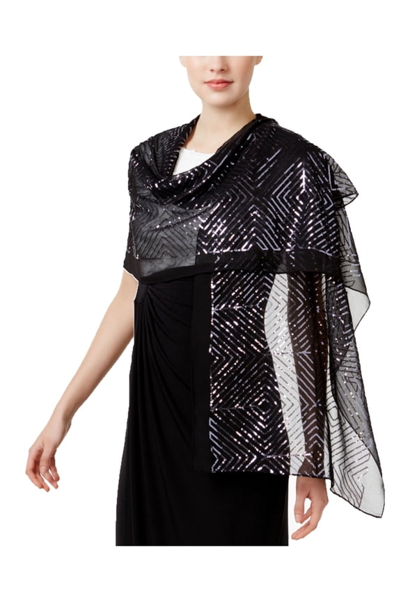 Womens Black Silver Sequined Wrap Evening Scarf