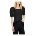 thumbnail image 1 of INC Womens Black Smocked Ruffled Unlined Pouf Sleeve Square Neck Top S, 1 of 1
