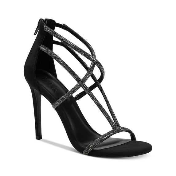 INC Womens Black Strappy Krista Round Toe Stiletto Zip-Up Dress Heeled Sandal 10 M