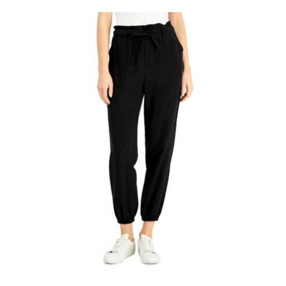 INC Womens Black Stretch Pocketed Drawstring Waist Cuffed Pants L