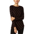 thumbnail image 1 of INC Womens Black Striped Dolman Sleeve Crew Neck Tunic Top XS, 1 of 2