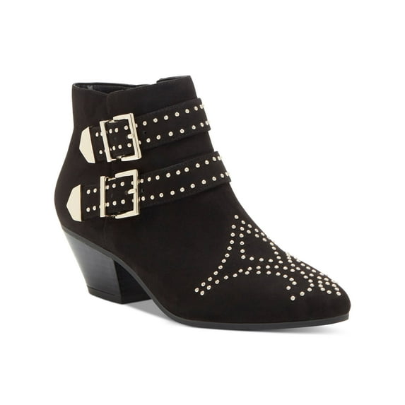 INC Womens Black Studded Comfort Buckle Accent Cushioned Iliana Almond Toe Block Heel Zip-Up Booties 6 M