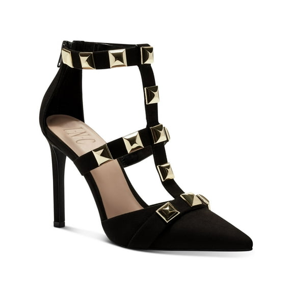 INC Womens Black Studded Strappy Syndia Pointed Toe Stiletto Zip-Up Dress Pumps Shoes 6.5 M