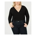thumbnail image 1 of INC Womens Black Surplice Long Sleeve Bodysuit Plus Size: 1X, 1 of 3