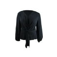 thumbnail image 1 of INC Womens Black Tie Front Long Sleeve V Neck Wrap Top XL, 1 of 2