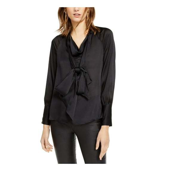 INC Womens Black Tie Long Sleeve V Neck Blouse Party Top Size: S