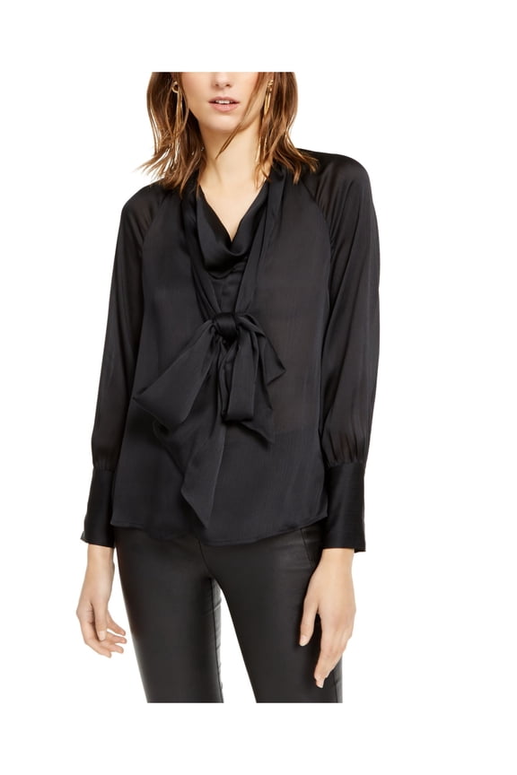 Womens Black Tie Long Sleeve V Neck Blouse Party Top Size: S
