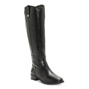 INC Womens Black V Elastic Gore Wide Calf Studded Fawne Round Toe Block Heel Zip-Up Leather Riding Boot 9.5 M WC
