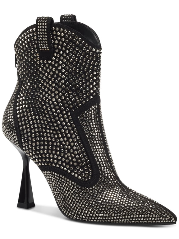 Womens Black Western Rhinestone Comfort Oaklynne Pointed Toe Zip-Up Booties 5 M