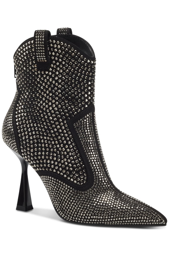 Womens Black Western Rhinestone Comfort Oaklynne Pointed Toe Zip-Up Booties 7 M