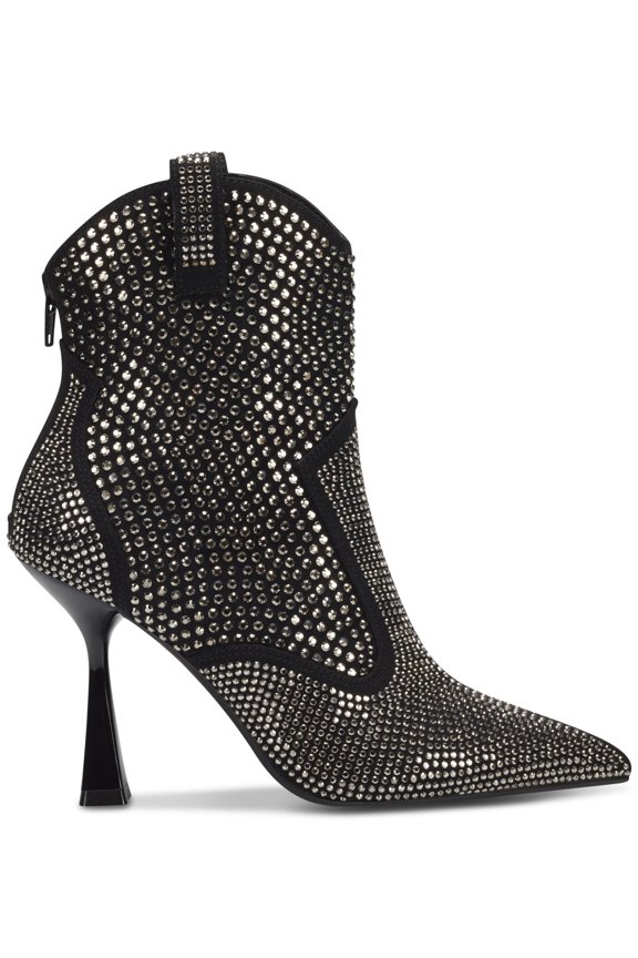 Womens Black Western Rhinestone Comfort Oaklynne Pointed Toe Zip-Up Booties 9.5 M
