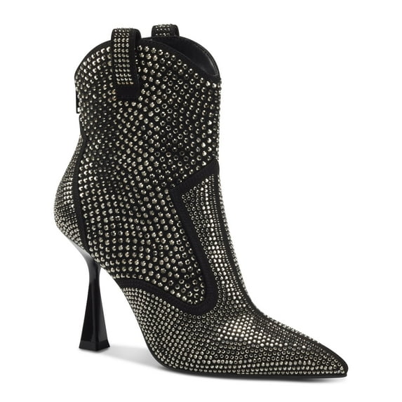 INC Womens Black Western Rhinestone Comfort Oaklynne Pointed Toe Zip-Up Booties 9 M