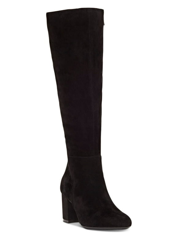 INC Womens Black Wide Calf Radella Round Toe Block Heel Zip-Up Leather Boots 9 M