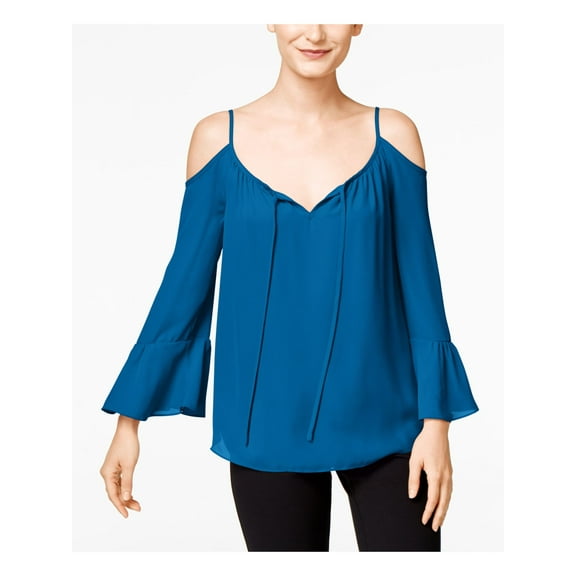 INC Womens Blue Bell Sleeve Keyhole Top Size: 2