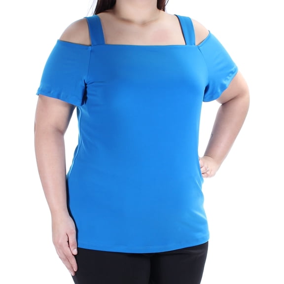 INC Womens Blue Cold Shoulder Short Sleeve Square Neck Casual Top XL