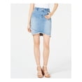 thumbnail image 1 of INC Womens Blue Frayed Zippered Short Tulip Skirt 12, 1 of 4