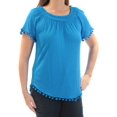 thumbnail image 1 of INC Womens Blue Fringed Short Sleeve Jewel Neck Top Petites Size: L, 1 of 2