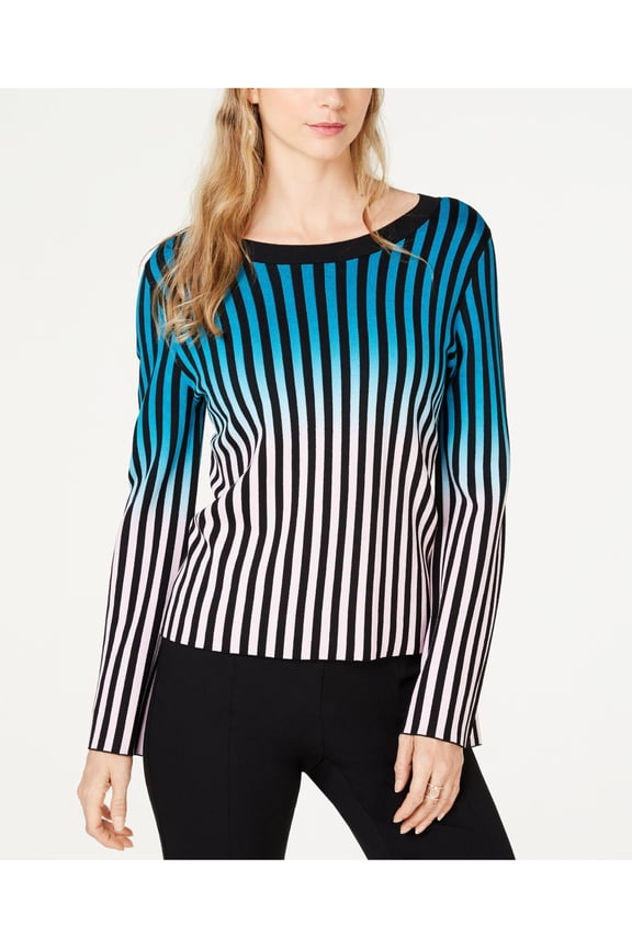 Womens Blue Ombre Long Sleeve Jewel Neck Sweater Size: XL