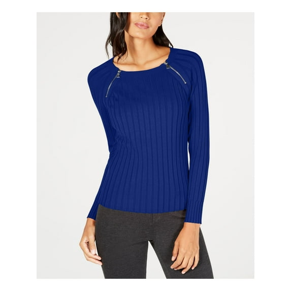 INC Womens Blue Raglan Jewel Neck Top Size: XS