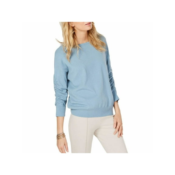 INC Womens Blue Ruched 3/4 Sleeve Crew Neck Top XL