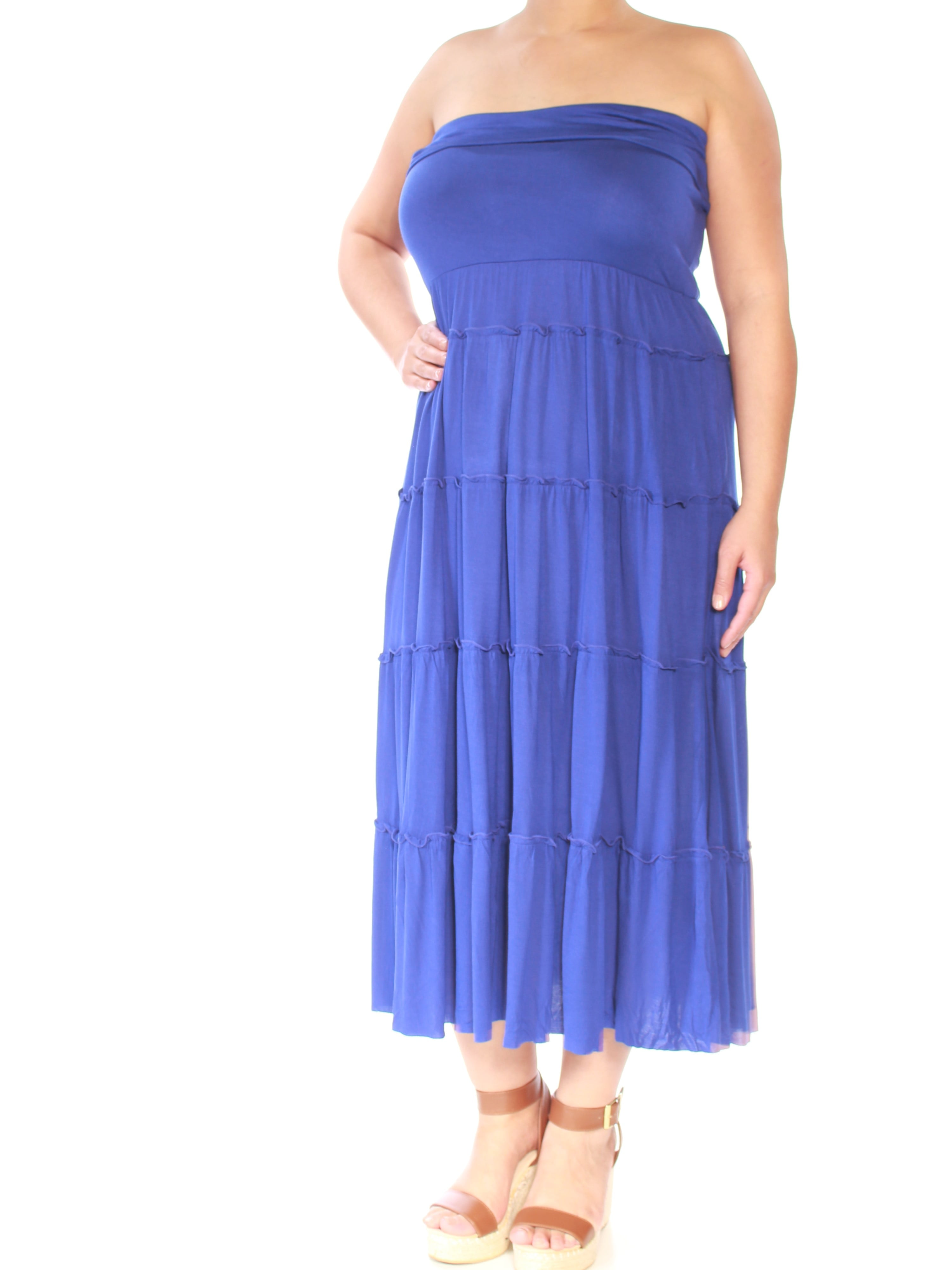 INC Womens Blue Ruffled Convertible Fit + Flare Dress XL - Walmart.com